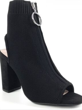Qupid Women's Black Peep-Toe Zip Knit Ankle Bootie